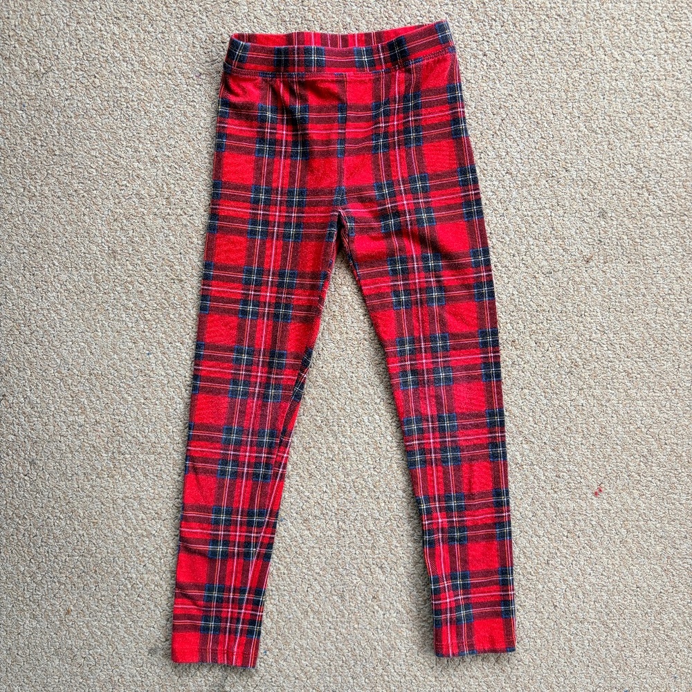 GIRLS Crewcuts Red/Black Tartan Leggings Size 6-7